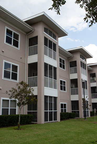Exterior view of Independent living apartments at Heritage Creekside at Good Samaritan Society - Kissimmee Village in Kissimmee, Florida.
