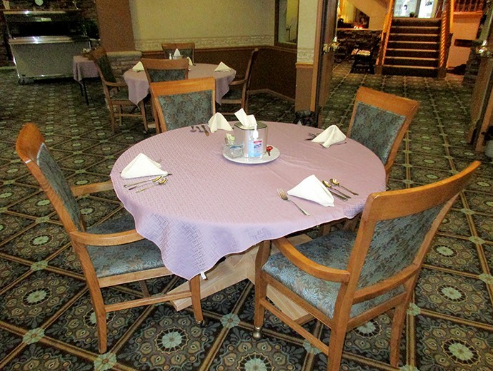 Community dining room for gathering for fellowship and a meal with friends at Good Samaritan Society - Ottumwa in Ottumwa, Iowa.