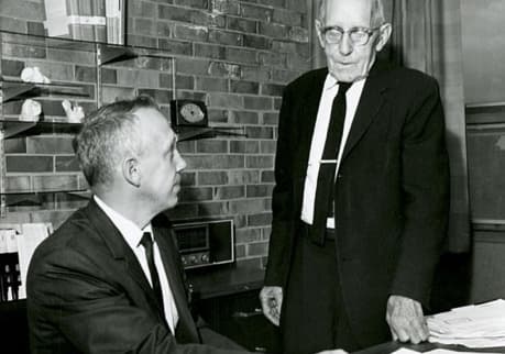 Augie and Rev. Hoeger meeting at the Good Samaritan Society’s central office in Sioux Falls, South Dakota