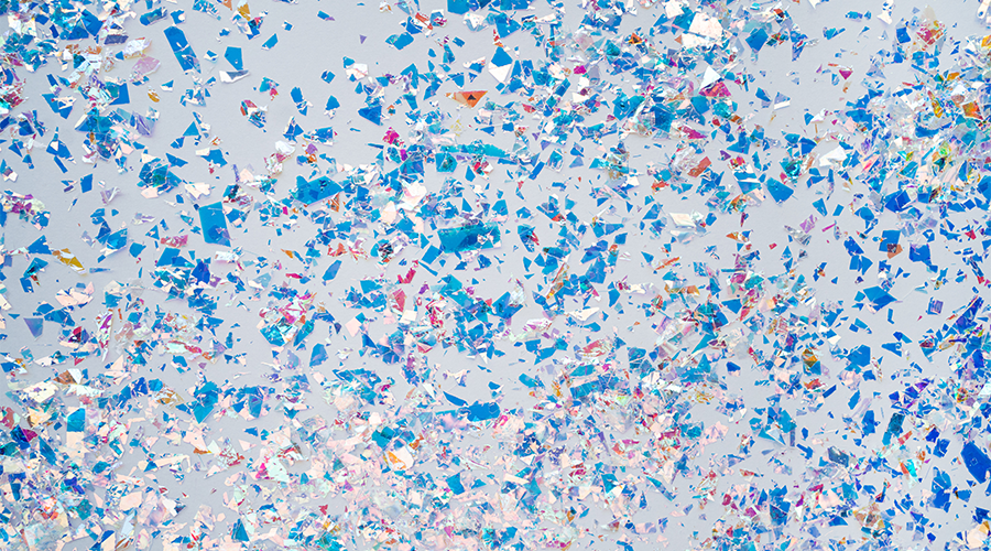 Blue and multi-colored confetti.