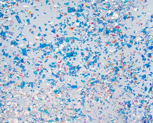 Blue and multi-colored confetti.