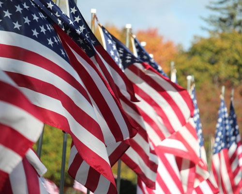 American flags blowing.