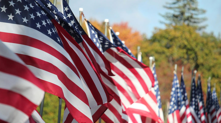 American flags blowing.