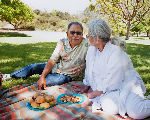Senior couple having a picnic in the park.