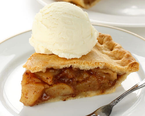Pie with ice cream on top.
