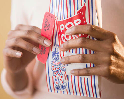 Popcorn and ticket.