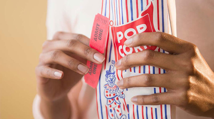Popcorn and ticket.