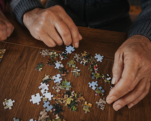 Putting together a puzzle.