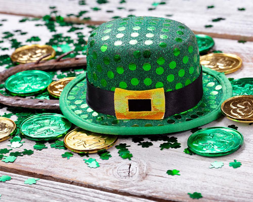 St. Patrick's Day hat and decorations.