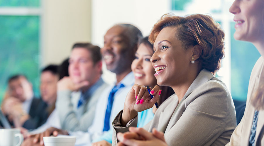 People listening to a presentation.