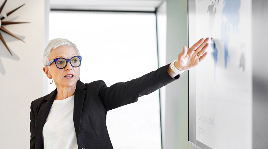 Woman presenting.