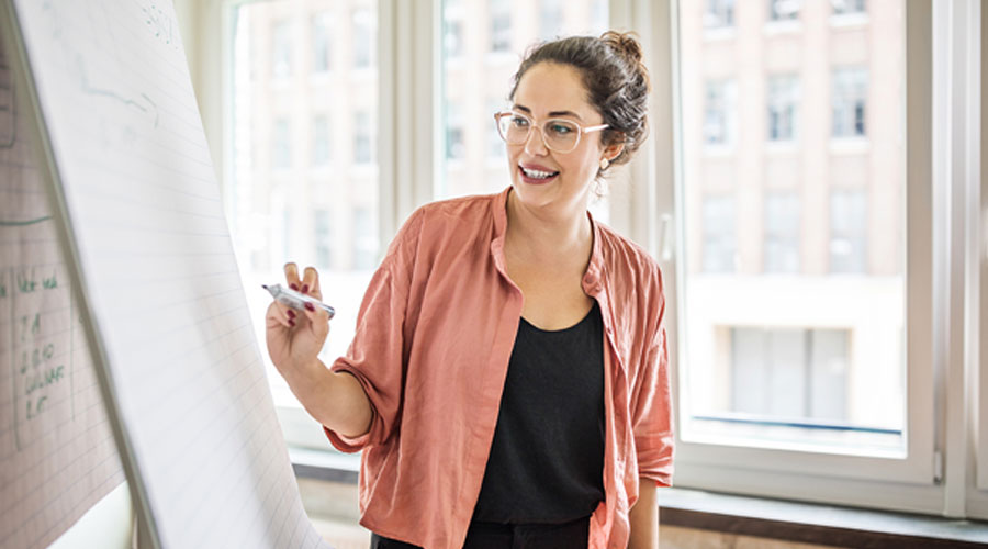 Woman presenting.