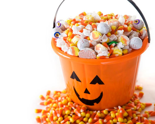Halloween basket full of treats.