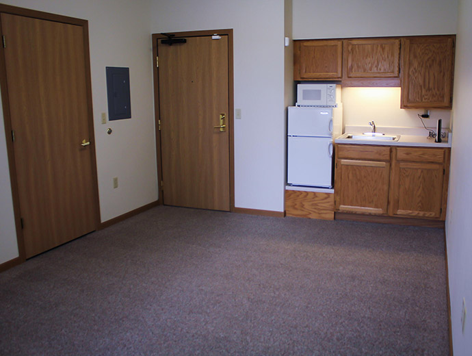 Assisted living apartments feature kitchenettes at Good Samaritan Society - Beatrice in Beatrice, Nebraska.