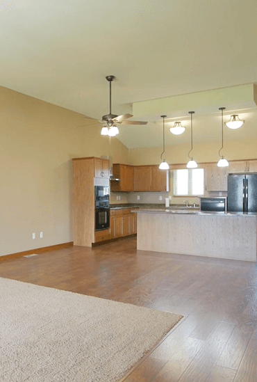 The independent living twin homes feature an open concept layout at Good Samaritan Society - Augusta Place in Bismarck, North Dakota.