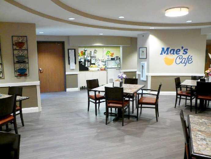 Residents and families can enjoy coffee and conversation at Mae's Cafe at Good Samaritan Society - Woodland in Brainerd, Minnesota.