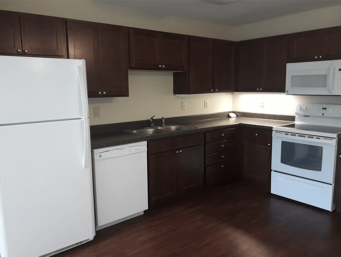 Spacious and updated kitchen for independent living residents at Good Samaritan Society - Davenport in Davenport, Iowa.
