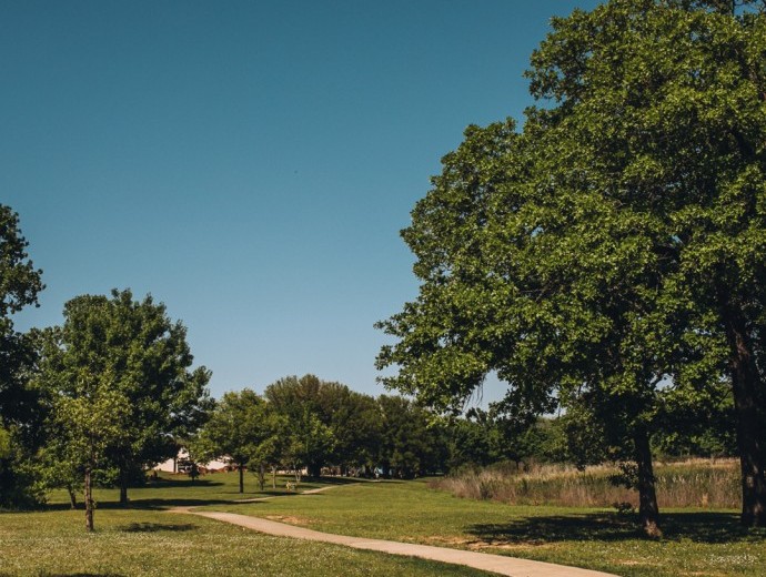Winding walking path to encourage residents to stay active while living at Good Samaritan Society - Lake Forest Village in Denton, Texas.
