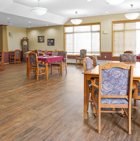 Community dining room for residents and respite residents at Good Samaritan Society - Heritage Grove in East Grand Forks, Minnesota.