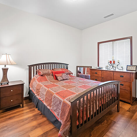 Bedroom in Pelican Falls Independent Living apartment at Good Samaritan Society - Grand Island Village