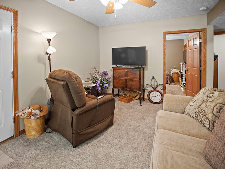 Independent living Village Lane apartment living room at Good Samaritan Society - Hastings Village in Hastings, Nebraska.