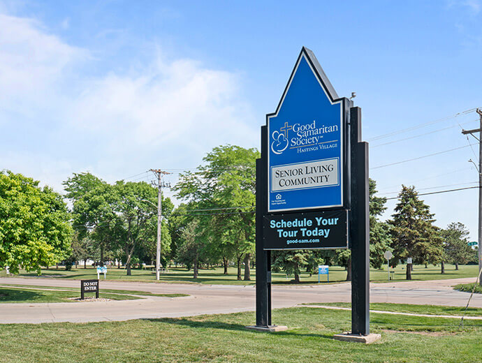 Monument sign at Good Samaritan Society - Hastings Village in Hastings, Nebraska.