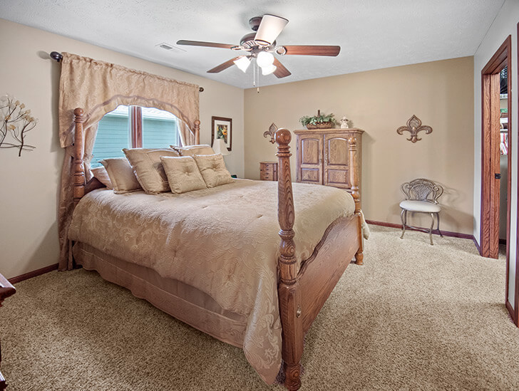 Spacious master bedroom available in the independent living townhomes at Good Samaritan Society - Hastings Village in Hastings, Nebraska.