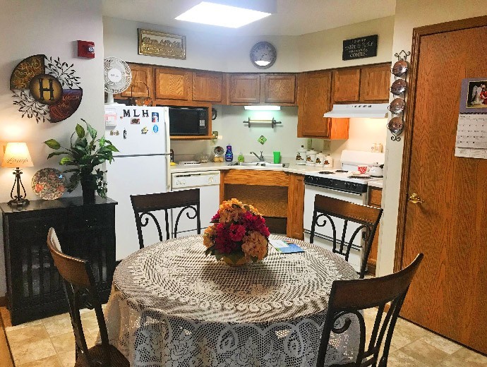 The Garden Terrace senior living apartments feature full kitchens with space for a small table at Good Samaritan Society - Hays in Hays, Nebraska.