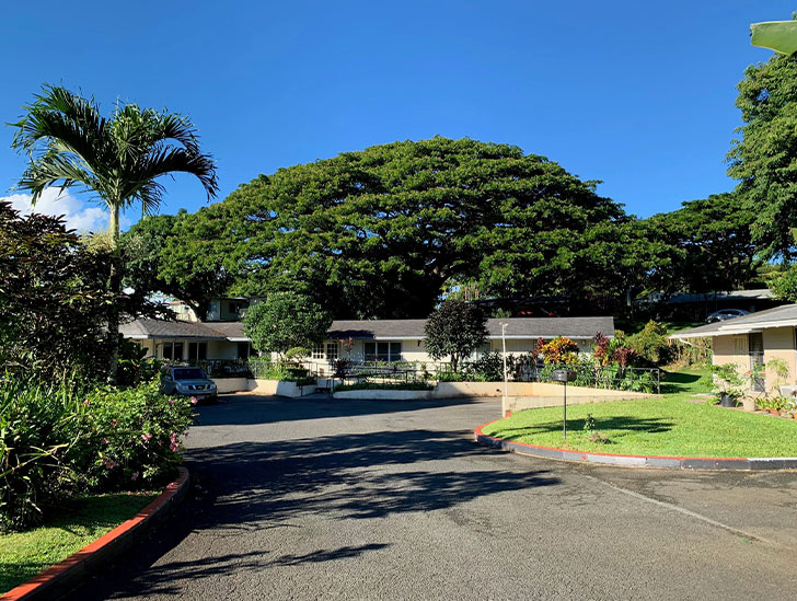 View of community of assisted living care homes at Good Samaritan Society - Pohai Nani in Kaneohe, Hawaii.