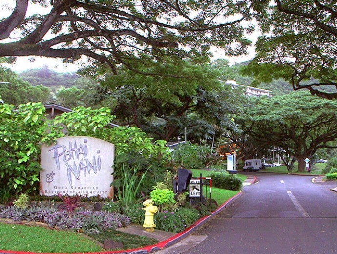 Main entrance to Good Samaritan Society - Pohai Nani senior living community in Kaneohe, Hawaii.