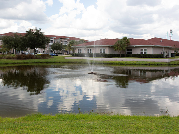 Beautiful fountains and ponds are available for residents to enjoy at Heritage Creekside at Good Samaritan Society - Kissimmee Village in Kissimmee, Florida.