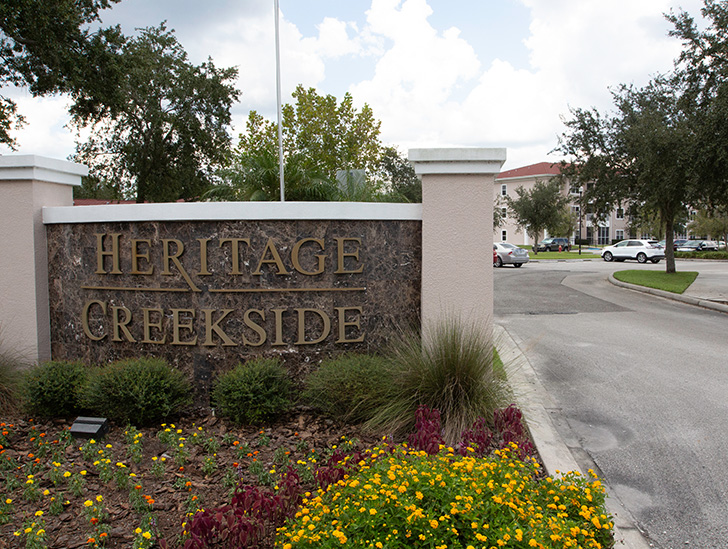 Entrance to Heritage Creekside senior living apartments at Good Samaritan Society - Kissimmee Village in Kissimmee, Florida.