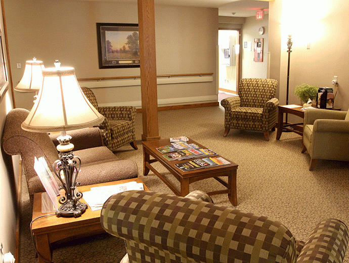Gather with family or friends in the spacious lounge area at Good Samaritan Society - Le Mars in Le Mars, Iowa.
