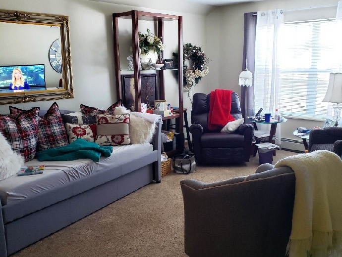 Independent living apartment living room with natural light at Good Samaritan Society - Oakes in Oakes, North Dakota.