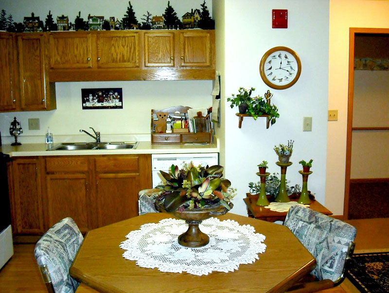 Independent living apartments feature a full size kitchen with space for a dining room table at Good Samaritan Society - Heritage Landing in Milford, Iowa.