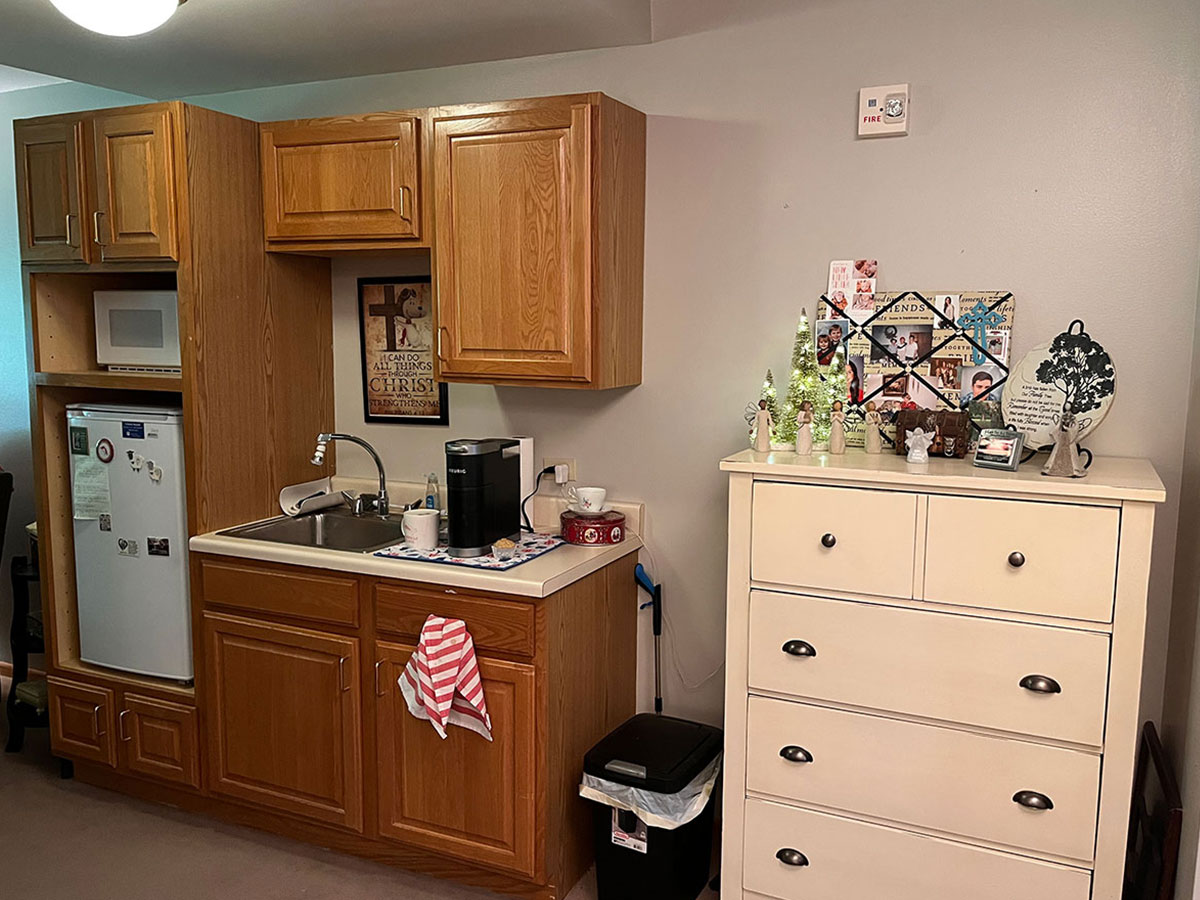 Good Samaritan Society — Osceola assisted living dresser and kitchen.