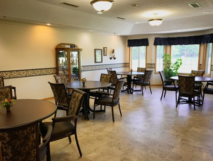 Community dining room for residents at Sunrise Estates at Good Samaritan Society - Park River in Park River, North Dakota.