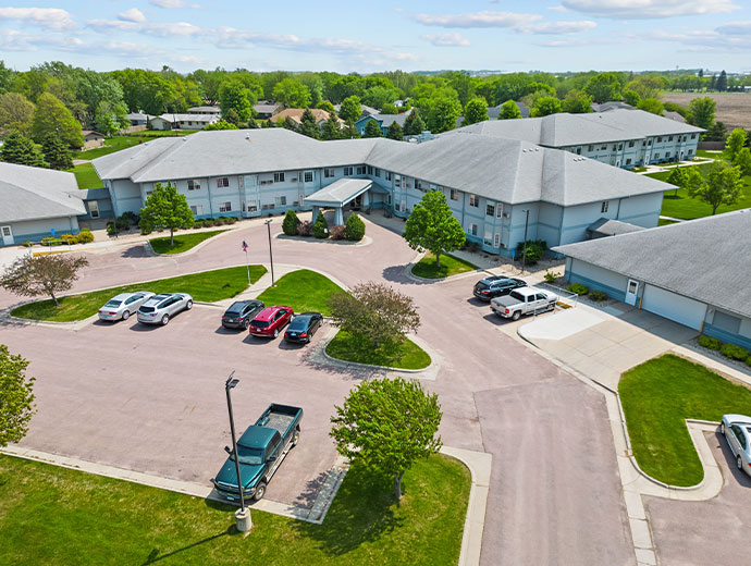 Aerial view of Good Samaritan Society - Pipestone Ridgeview Estates senior living community in Pipestone, Minnesota