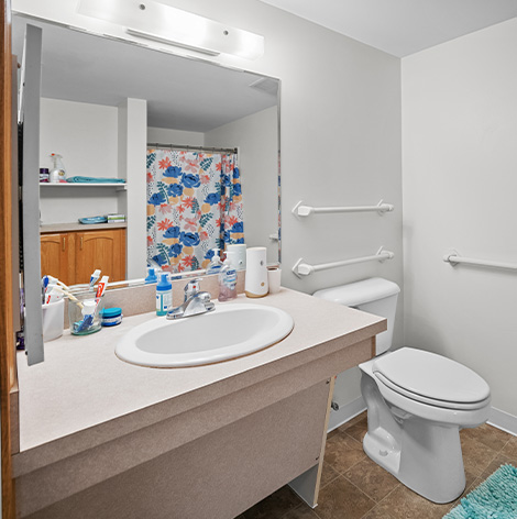 Safety bars are included in all assisted living apartment bathrooms at Good Samaritan Society - Prairie View Gardens in Kearney, Nebraska.