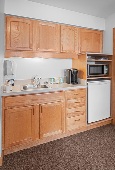Assisted living apartments feature kitchenettes at Good Samaritan Society - Prairie View Gardens in Kearney, Nebraska.