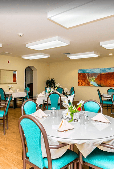 Community dining room available for residents to enjoy a meal and company at Good Samaritan Society - Prescott Village in Prescott, Arizona.