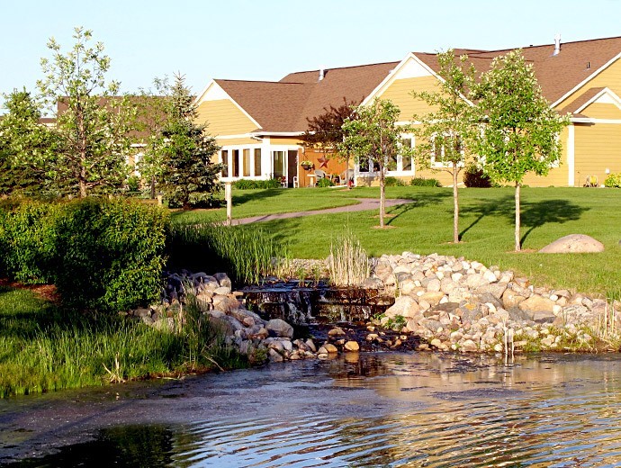 Fresh water creek available for independent living twin home residents at Good Samaritan Society - Prairie Creek Village in Sioux Falls, South Dakota.