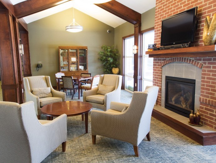 Comfortable community room available for gatherings for assisted living residents at Good Samaritan Society - Prairie Creek Village in Sioux Falls, South Dakota.