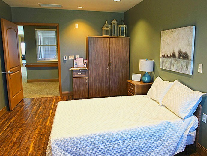 Warmly decorated room for memory care assisted living residents at Good Samaritan Society - Prairie Creek Village in Sioux Falls, South Dakota.