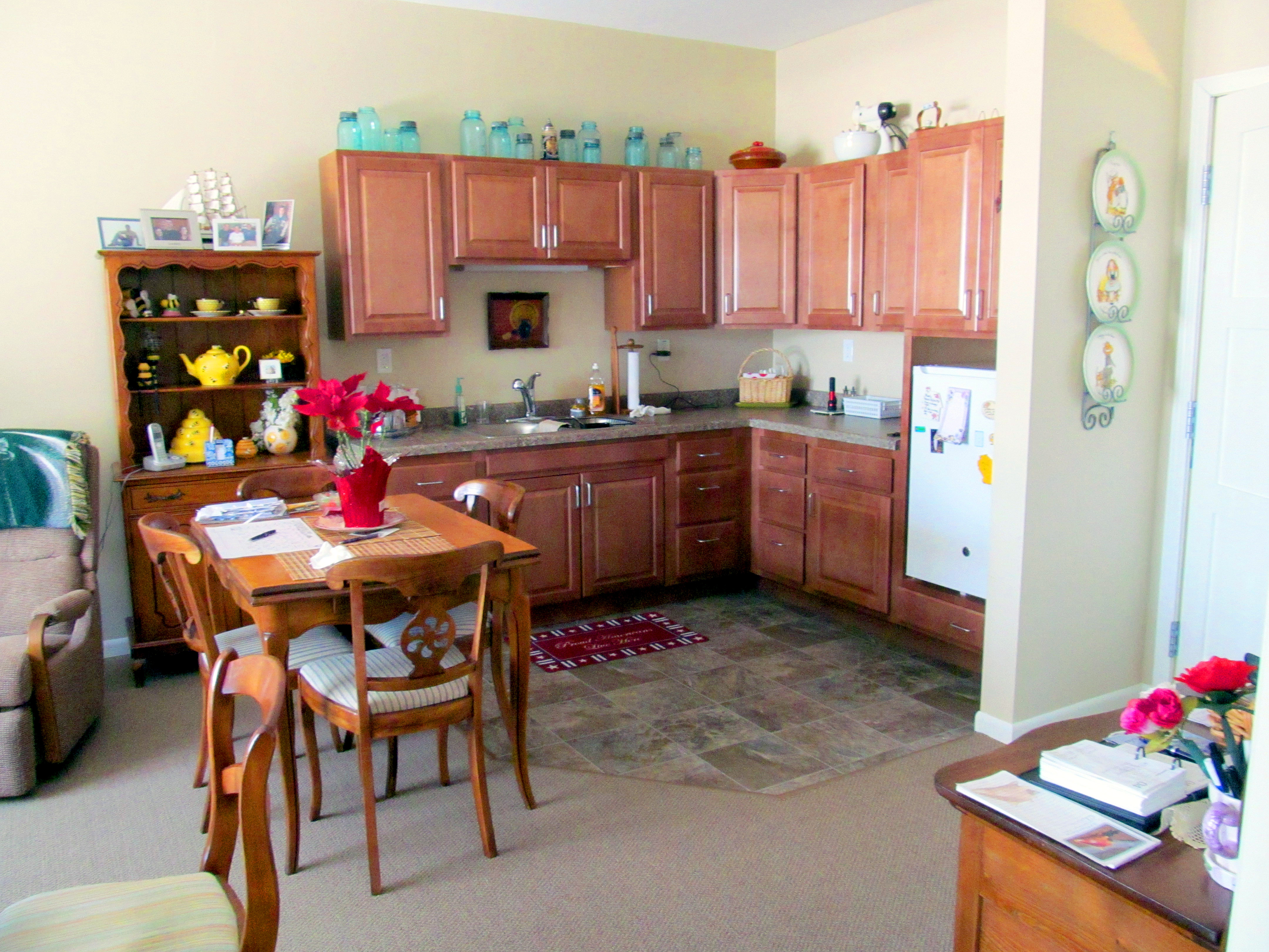 Cozy assisted living apartment kitchenette available at Good Samaritan Society - Scandia Village in Sister Bay, Wisconsin.