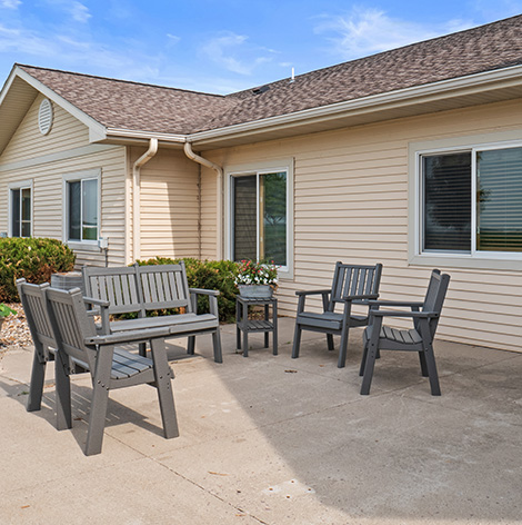 Assisted living residents can step outdoors and enjoy fresh air on the patio at Good Samaritan Society - St. James in St. James, Minnesota.