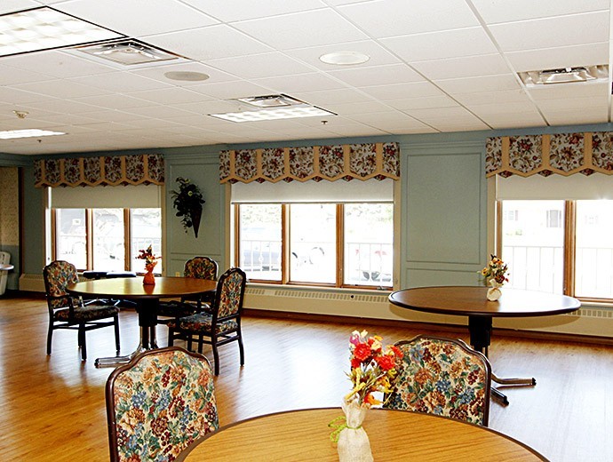Community dining room available to gather for a meal with friends at Good Samaritan Society - St. James in St. James, Minnesota.