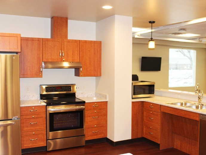 The Occupational Therapy kitchen provides a space for patients to relearn basic kitchen skills at Good Samaritan Society - Waconia in Waconia, Minnesota.