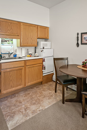 Kitchenette in the assisted living apartment at Good Samaritan Society - Windom