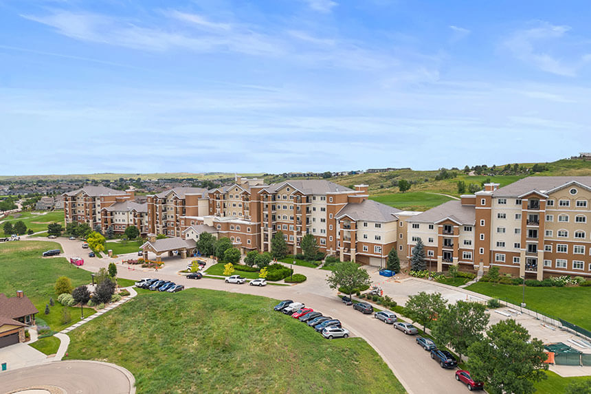 Aerial of the assisted living apartments at Good Samaritan Society in Windsor, CO